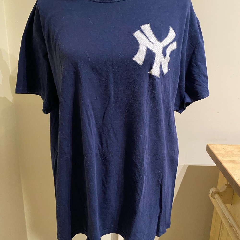 Majestic Navy Tee with Red and Blue Logo